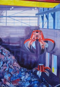 New painting by Sarah Moncrieff showing Greatmoor's Grab Cranes