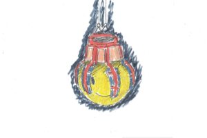 Hand-drawn picture of the grab crane lifting a smiling emoji